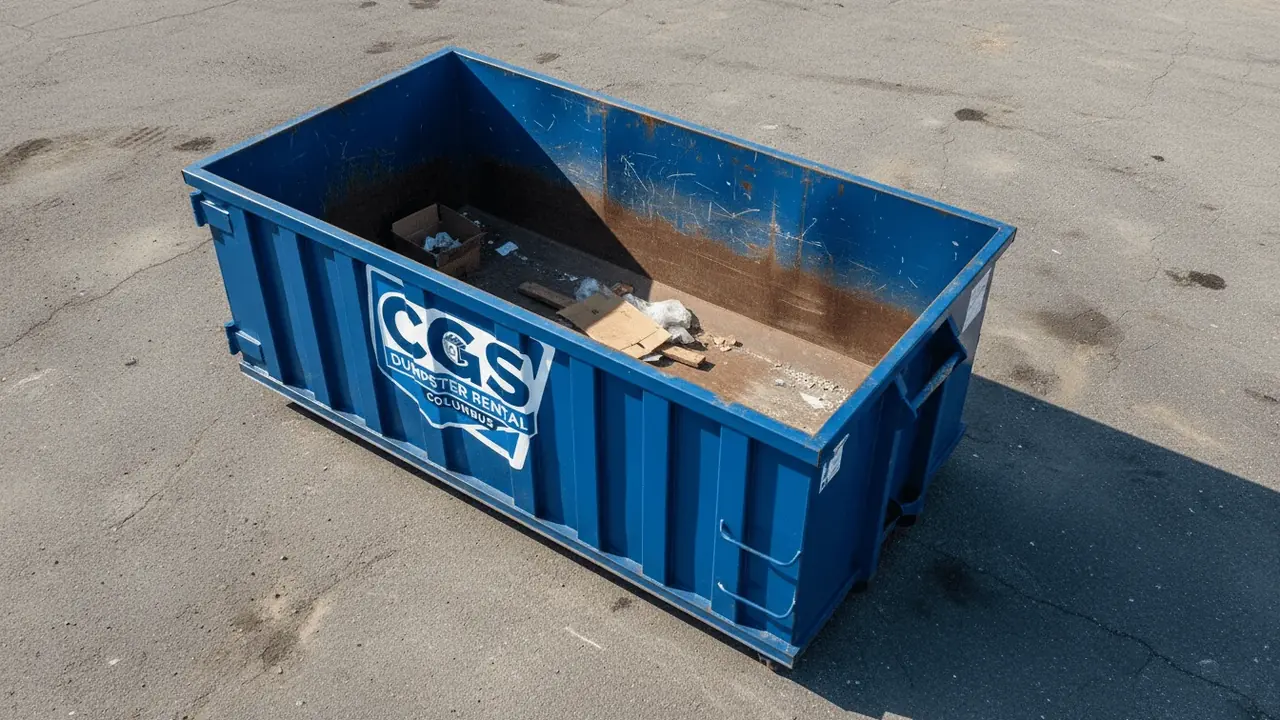 40 yard dumpster loaded with mixed debris at a commercial work site near Columbus, GA