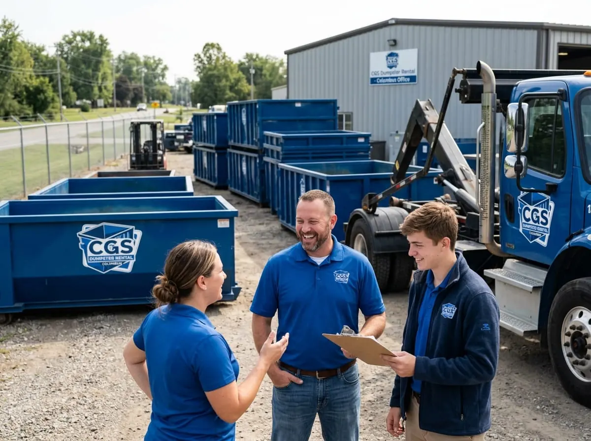Our crew, on a job The CGS Dumpster Rental Columbus crew talking through a job near Fort Benning in Columbus, GA