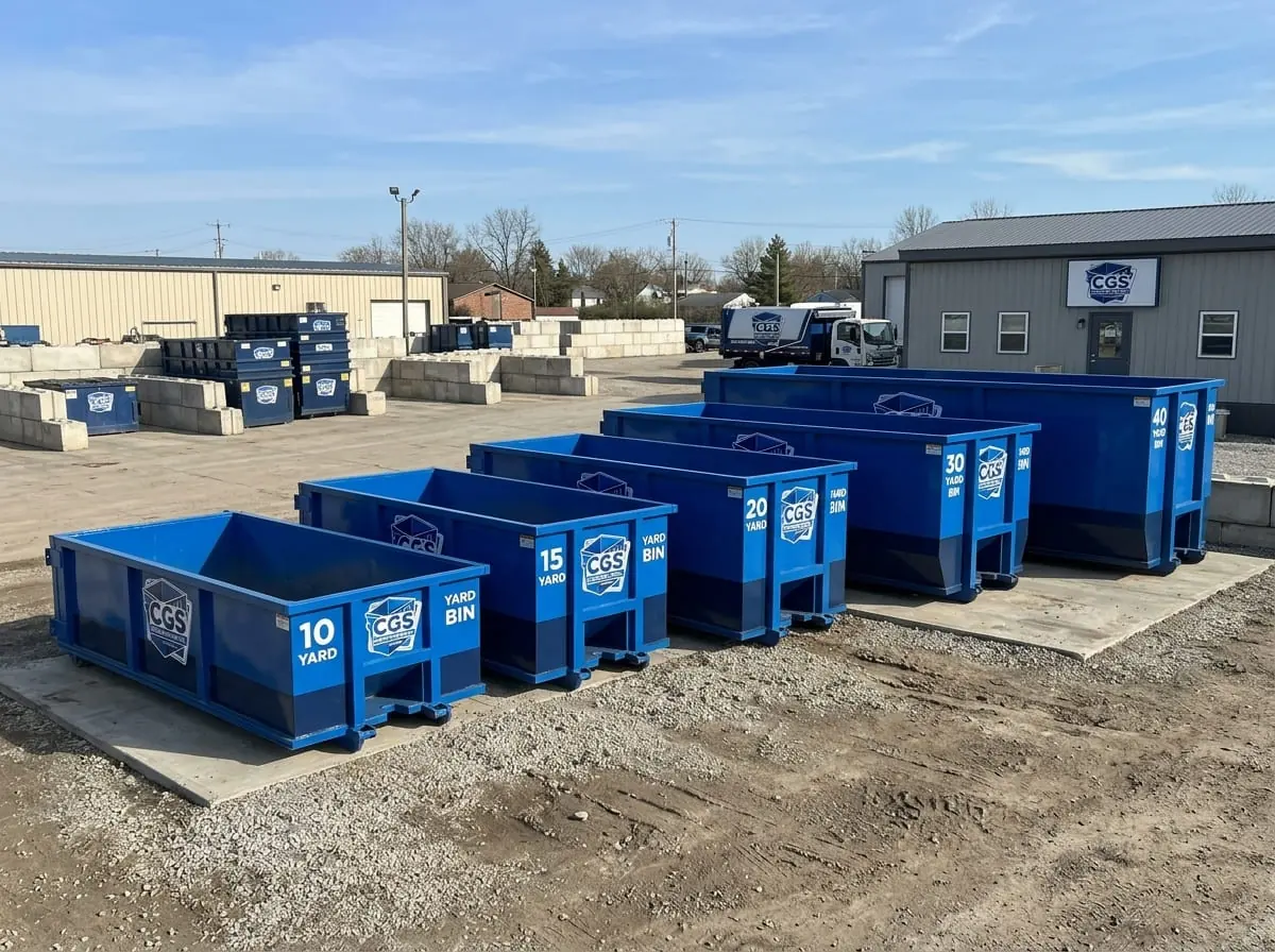 The full lineup of 10, 15, 20, 30 and 40 yard roll-off dumpsters available from CGS Dumpster Rental Columbus in Columbus, GA The full lineup of 10, 15, 20, 30 and 40 yard roll-off dumpsters available from CGS Dumpster Rental Columbus in Columbus, GA